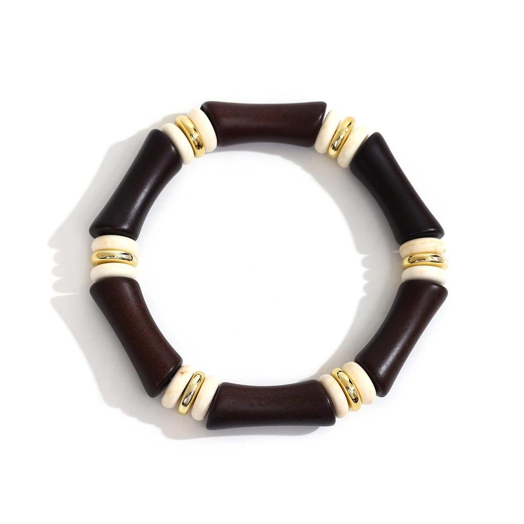 European-American Fashion Acrylic Bamboo Tube Bracelet: Multi-color Marble Beaded Design