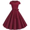 Summer new retro women's clothing bag sleeves solid color belt big swing dress