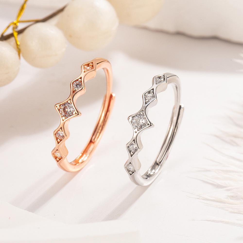 Exquisite Sweet Zircon Rhombus Adjustable Ring - Fashionable and Simple Design