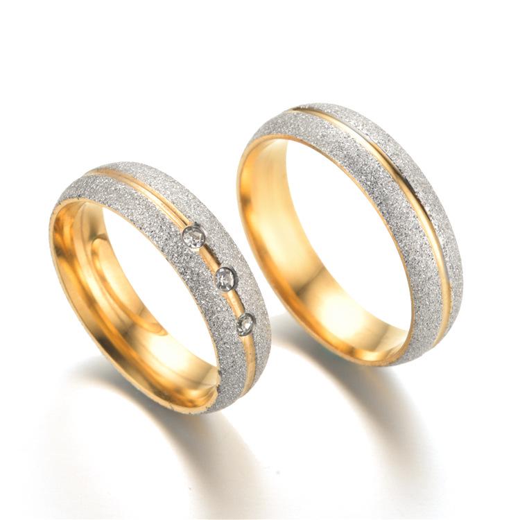Stylish Frosted Titanium Steel Couples' Rings with Inlaid Diamonds – Versatile and Trendy Design for Men and Women
