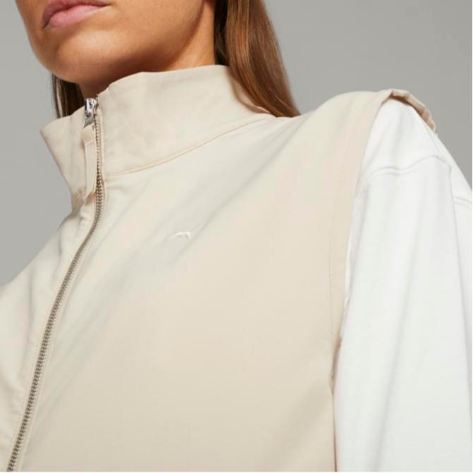 Puma MMQ Service Line Solid Color Zip Stand Collar Sleeveless Vest Unisex Vests Oatmeal 620841-88