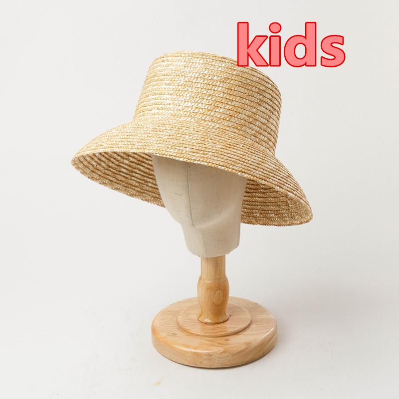 202605-hh6016A Ins Chic SUMMER Kids HANDMADE Natural Straw Bucket Cap Children Leisure Fishermen Hat