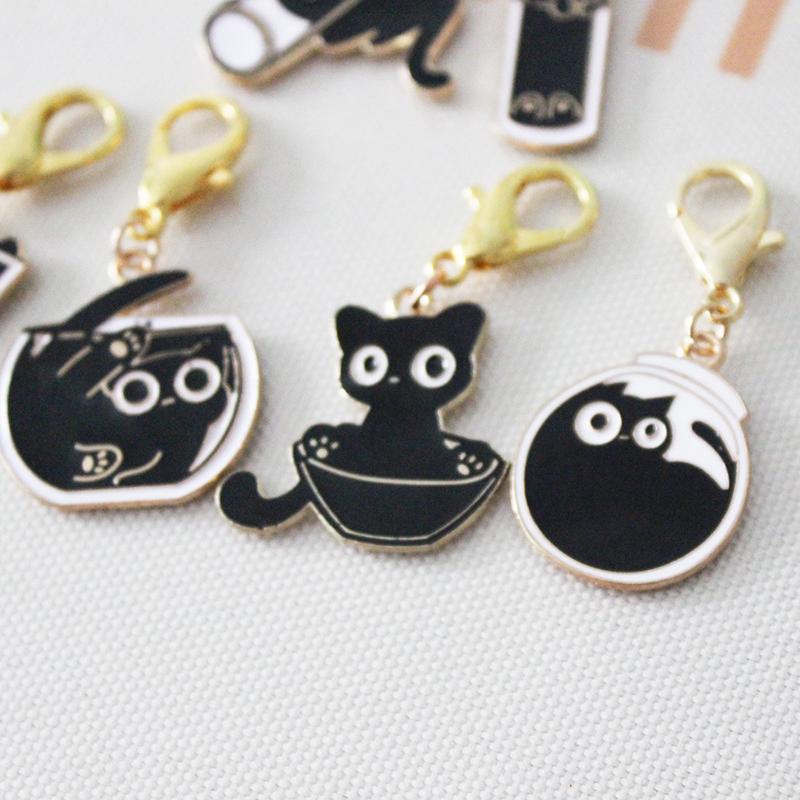6 Pcs/Set Zinc Based Alloy & Iron Based Alloy Knitting Stitch Markers Black Cat Animal Crochet Latch For Diy Craft Tool