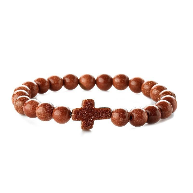 Natürlicher Stein Perlen Kreuz Armband Damen Einfaches Armband Perlen Vielseitiges Armband Europäisches und Amerikanisches Neues Mehrfarbiges Perlenarmband.