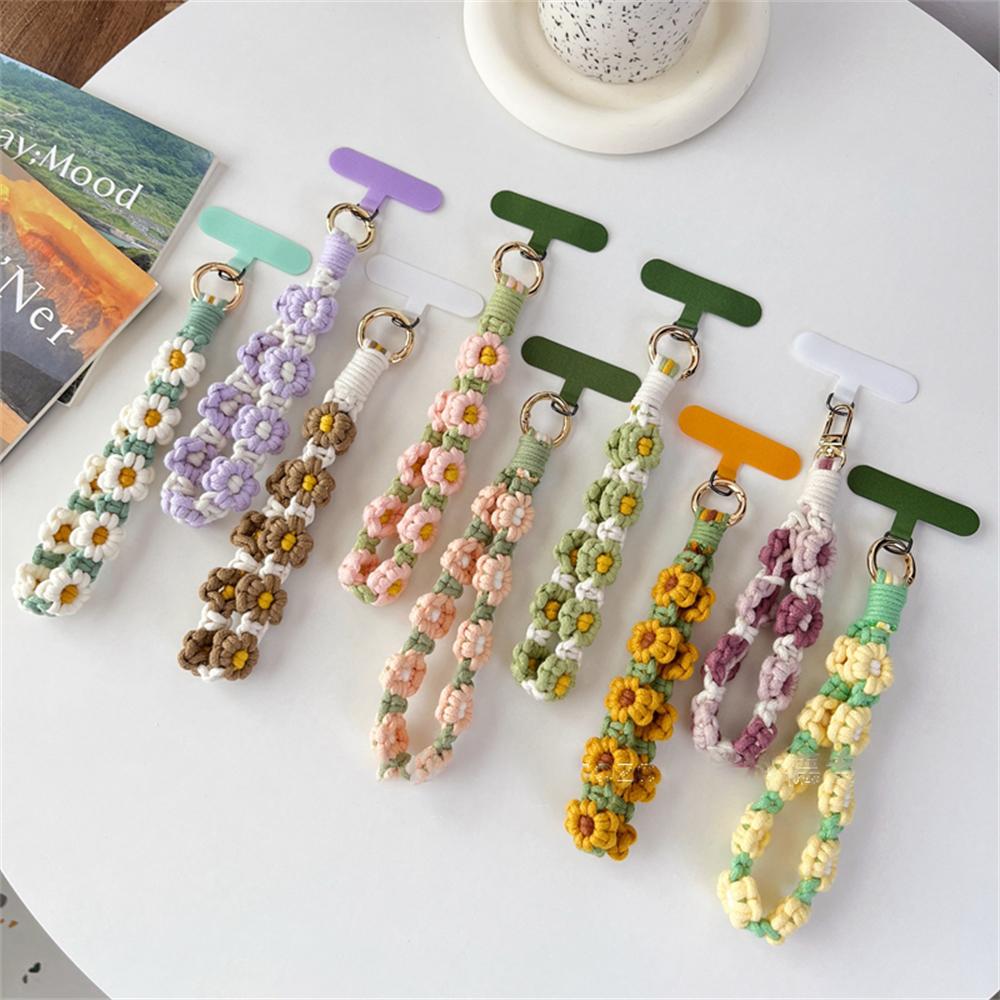 Luxusní Pletený Klíčenka na Zápěstí Květinová Klíčenka Popruh na Klíče Náramek Klíčenka Boho Květinová Sedmikráska Květinová Roztomilý Svatba Dárek