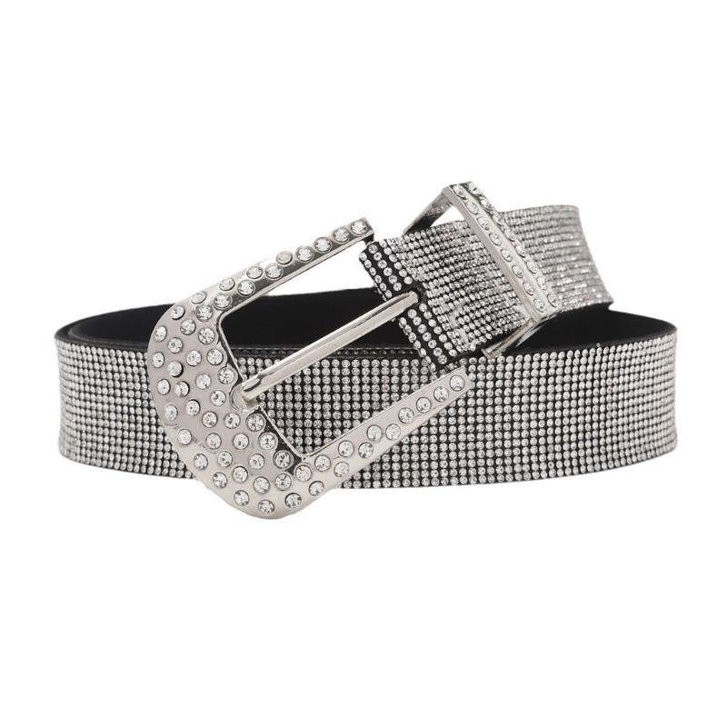 

Punk PU Waist Belt for Jean Rock and Roll Hip Hop Belt Waistband Glinting Buckle with Encrusted Rhinestones 1