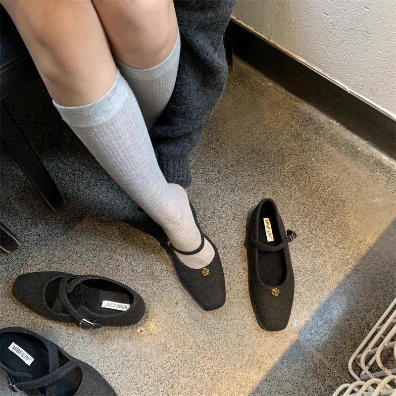 2025 New Square Head Bow with Skirt Single Shoes Versatile and Comfortable with Skirt Retro One-word Buckle with Small Leather Shoes