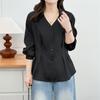 2026 Spring Plus Size Women's V-Neck Long Sleeve Pleated Cardigan Top