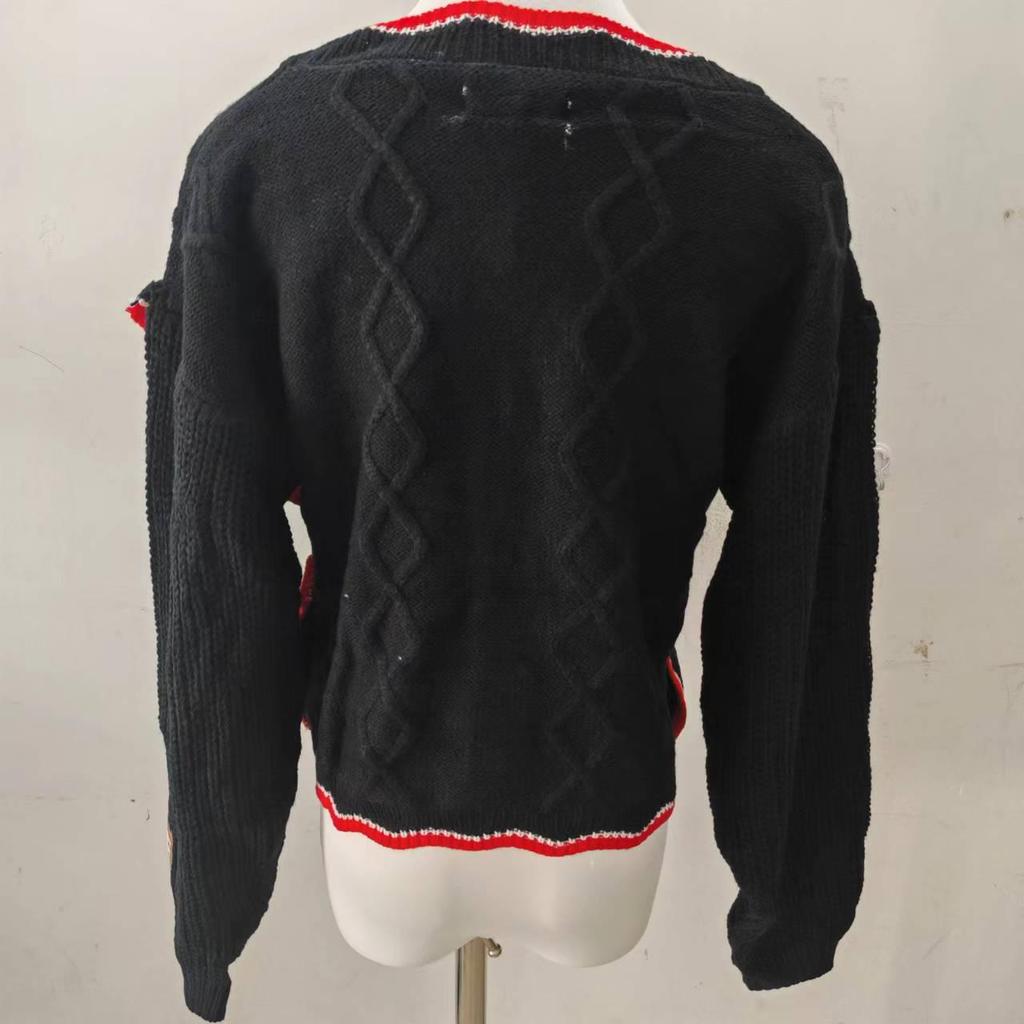 Ju Jingyi Inspired Contrast Lace Cable Knit Cardigan Sweater for Women