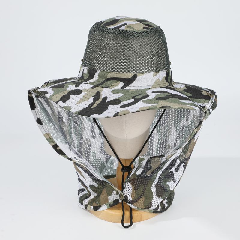 Outdoor Fishing Hat Wide Brim Man Breathable Mesh Fishing Cap Beach Hats Camouflage Sun Uv Protection Shade Hat A4