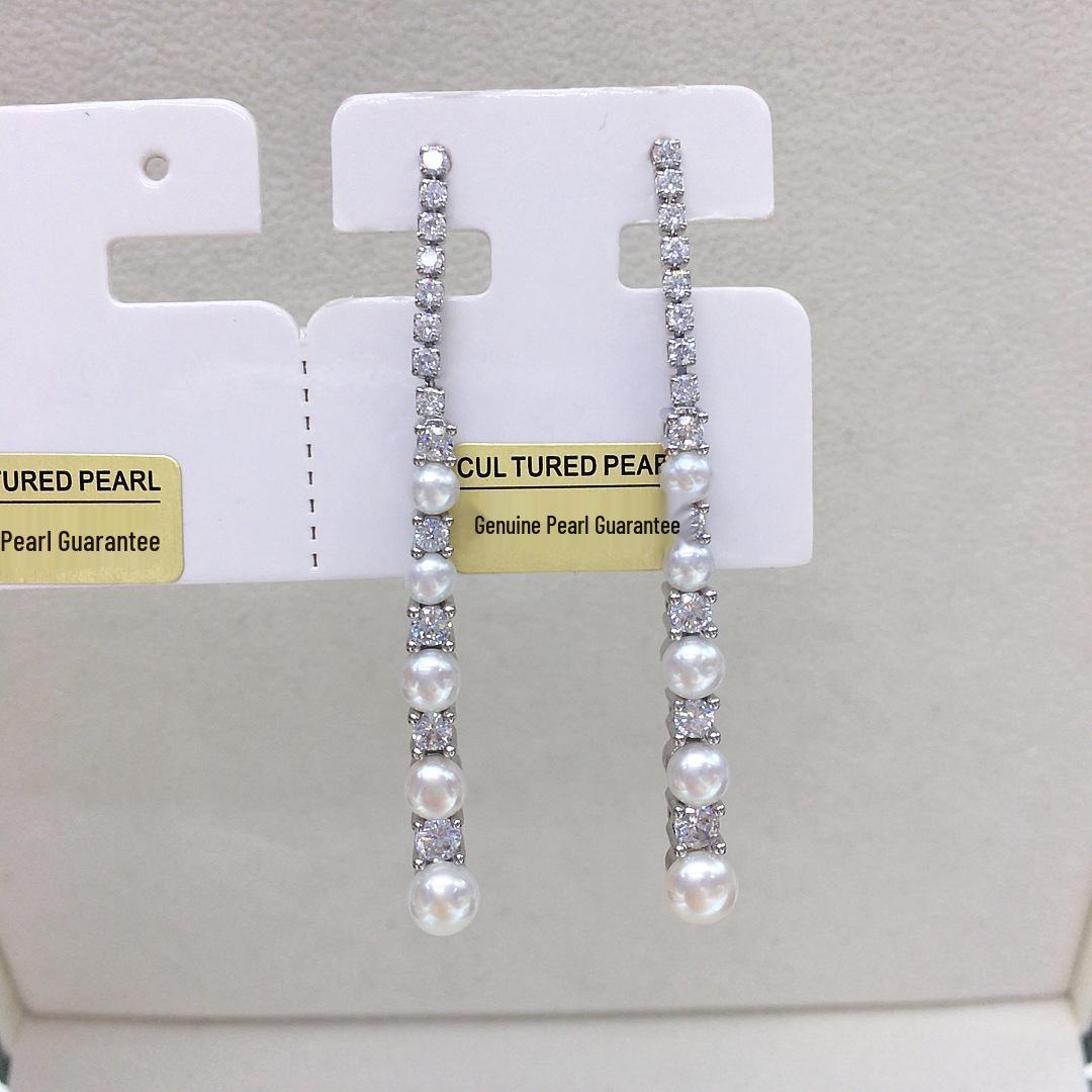 Серьги-пусеты Xu Yan с кисточками, пресноводным жемчугом и инкрустацией цирконами