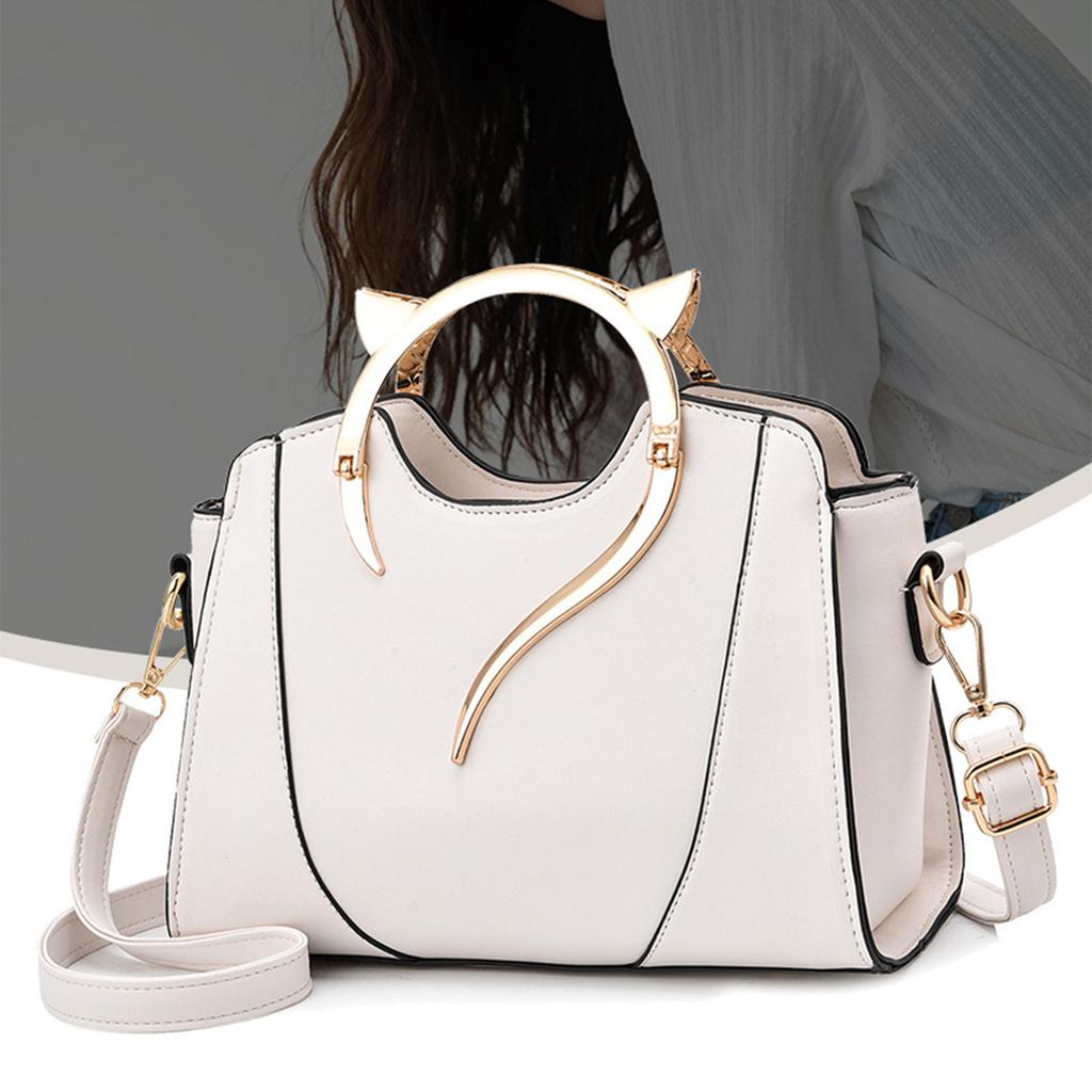 Women Cute Cat Ear Top Handle Shoulder Crossbody Bag Zippered PU Leather Solid Handbag Purse Elegant Messenger Bag Purse