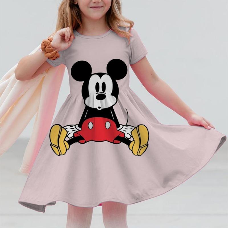 M-ickey M-innie Print Summer Dress Kids Girl Clothes Sweet Desserts Short Sleeve Casua S