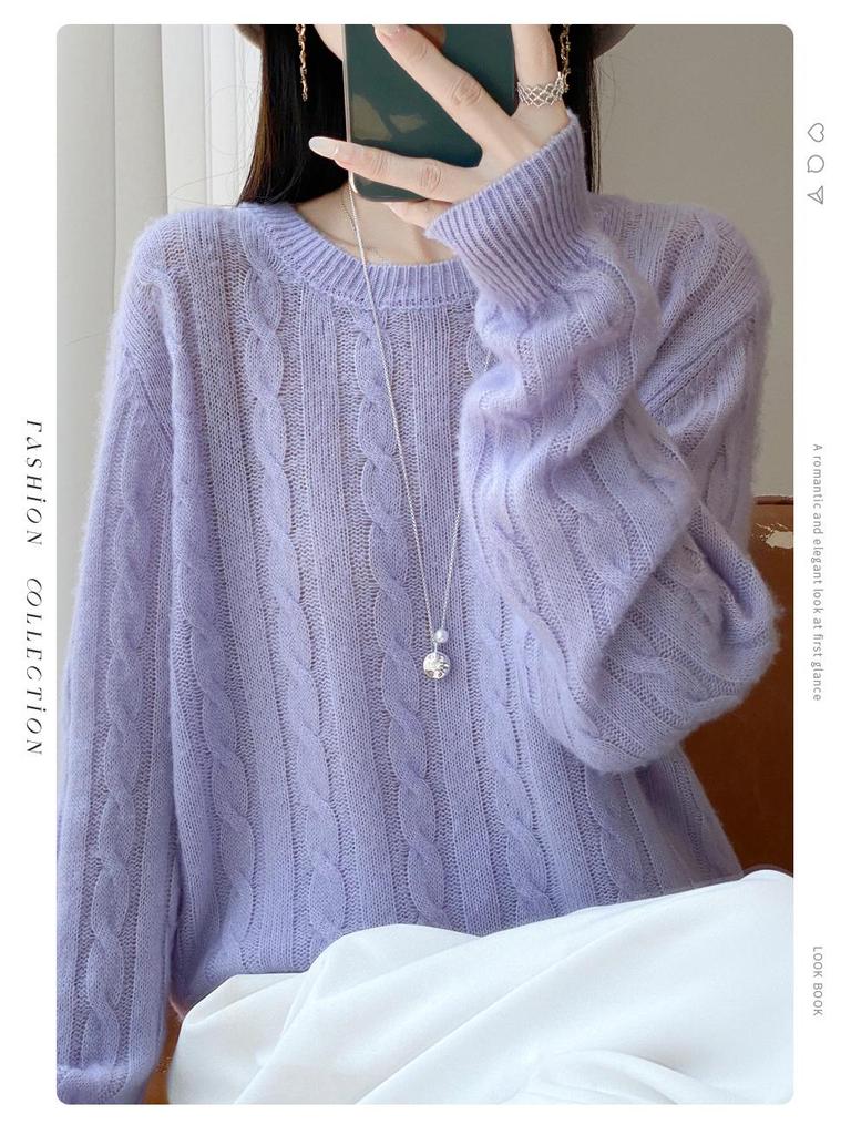 2025 Autumn/Winter Women's Loose Plus Size Round Neck Sweater - Long Sleeve Knitwear Top