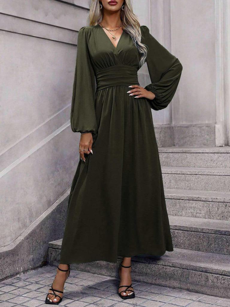 Modisches Europäisches/Amerikanisches Langarm-Schlitz-Rüschen-Laternenkleid für Damen, Herbst/Winter 2026