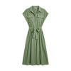 Women's Casual Button Down Shirt Dress with Waist Tie and Short Sleeves Midi Length Relaxed Fit Lightweight Fabric