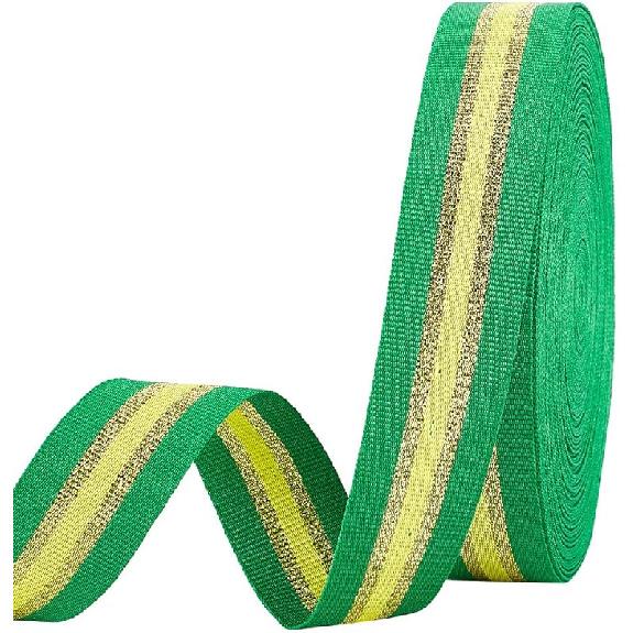 PH PandaHall 25 Yards Striped Ribbon, Green Gold Yellow Grosgrain Fabric Ribbon Double Face Polyester Ribbons Roll for Christmas Gift Wrapping Home зелёный