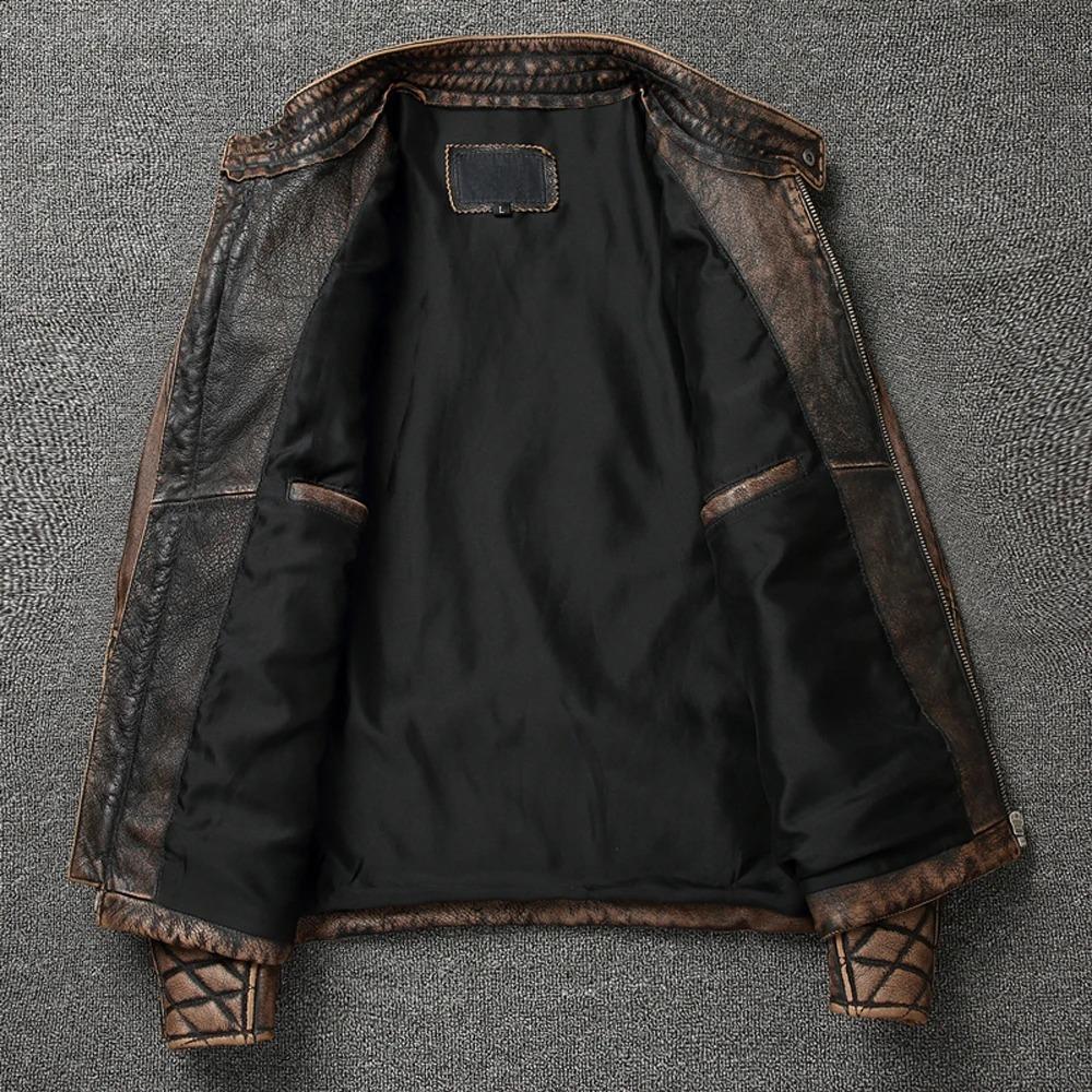 Chinesische Größe Vintage Männer Lederjacke dick 100% echtes Rindsleder Bikerjacke Slim Fit Männer Motorradmantel Herbst asiatische Größe S-5XL M419