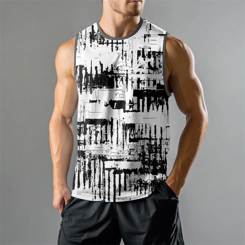 Camouflage Stripe Graphic Gym Tank Top For Men Summer Daily Casual Fashion Sleeveless Top Loose Breathable Fitness Loose Tees