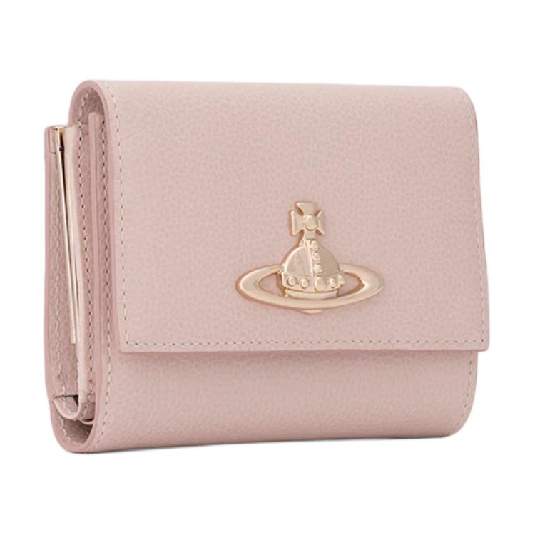 Vivienne Westwood Executive Clasp Metal 3D Logo Embossed Texture Design Leather Wallet Women wallet Pink 1320952073-070