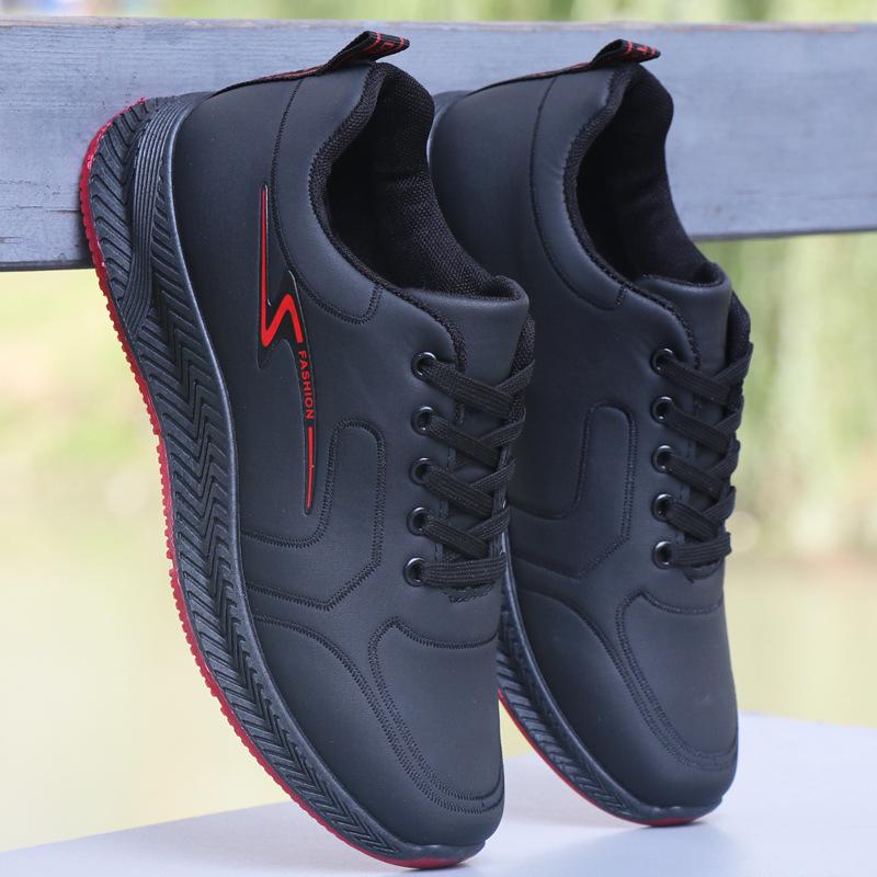 Men's Lightweight White Leather Waterproof Non-Slip Casual Work Sneakers for Autumn