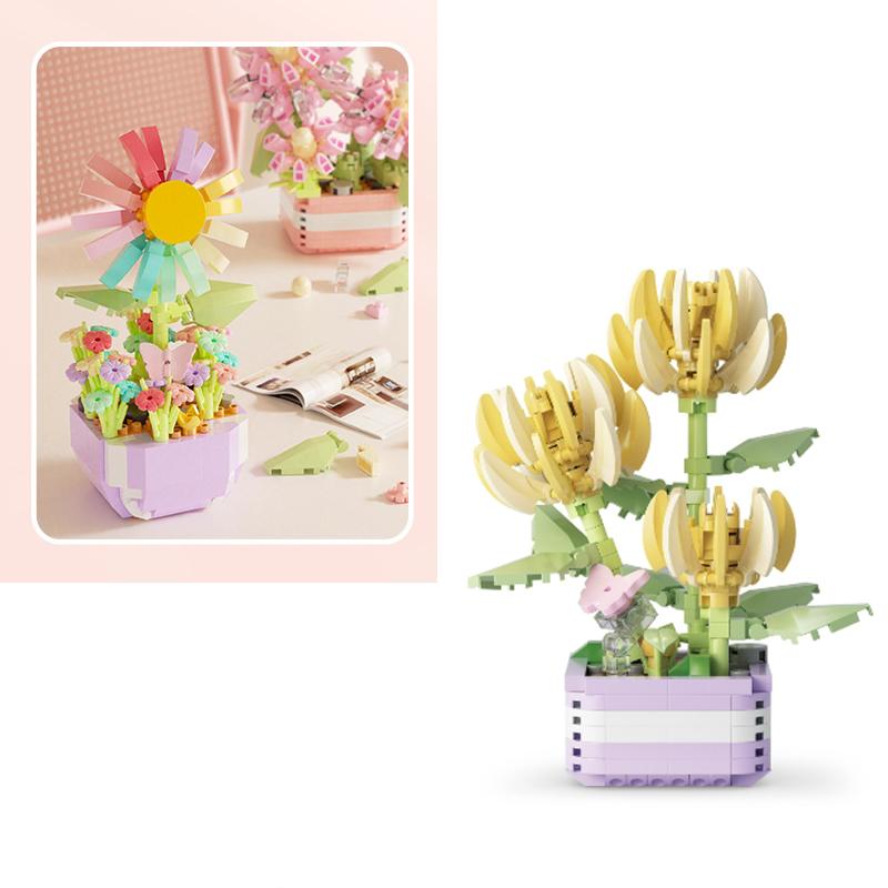 Mini Bausteine Blumentöpfe Simulierte Blumen und Pflanzen Desktop Kleine Ornamente Zusammengebaute Spielzeuge Mädchengeschenke mit gutem Preis