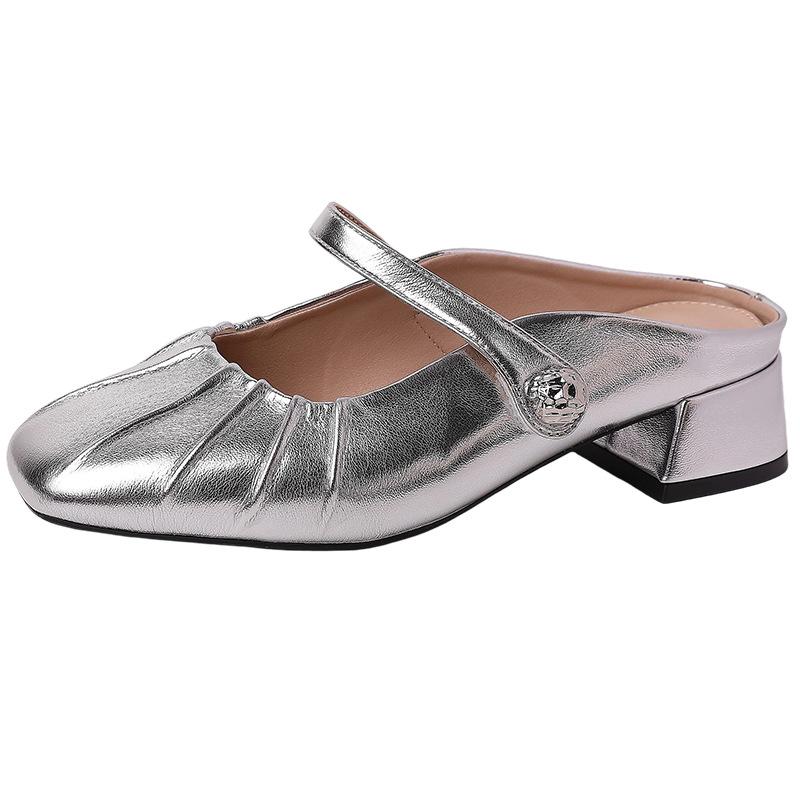 French Xiaoxiangfeng Bag Head Half Slippers Women's 2025 Summer New Outer Wear Heightened Comfort Versatile Flat Bottom Bag Head Mop