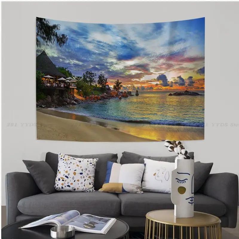 

Гобелен для офиса, гостиной, пейзажа, пляжа, заката, мультфильма, гобелена для украшения стен дома 230x180cm