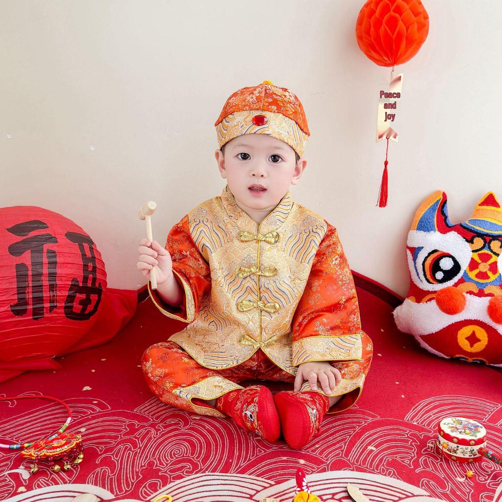 2024 Autumn Tang Suit: Baby Boy Formal Outfit for First Birthday & Hundred-Day Celebration