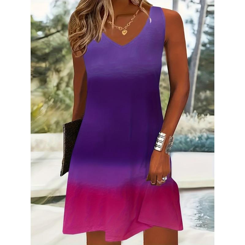 European and American new gradient color V-neck sleeveless dress directional style S