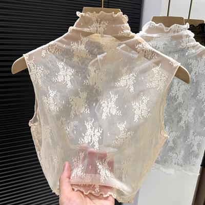 Nuovo Top in Pizzo Svel Mo con Colletto da Donna Intimo f Collo Alto Manica Corta Maglia Base Coreano Sle Pendolare Vento