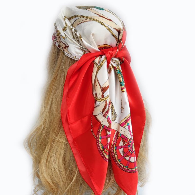 90*90cm Silk Scarf Scarftop Headwraps For Woman Fashion Four Seasons Hair Accessories Hijab Foulard Bandana Femme Headscarf