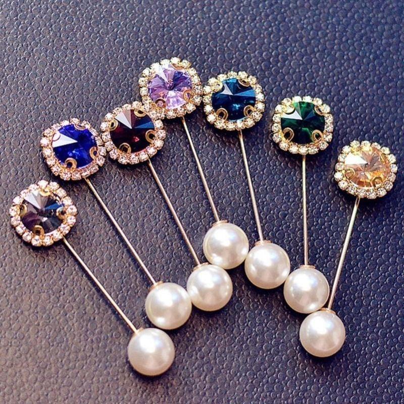 Classic Flowers Brooches New Long Crystal Needle Circular Pins Female Personality Elegant Brooch Car
