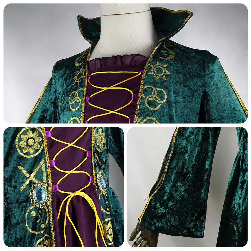 Women Hocus Pocus Winifred Sanderson Womens Cosplay Costume Dress Velvet Halloween Carnival Costumes for Adult Women S-3XL S