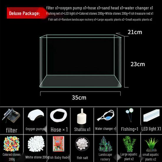 Mini Eco Fish Tank: Hot-Bent Glass, Desktop Goldfish Betta Aquarium, Water-Free Design for Living Room