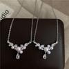 Exquisite Zircon Geometric Water Drop Pearl Necklace - Japanese & Korean Style, Light Luxury, Unique Clavicle Chain, Fashionable & Versatile