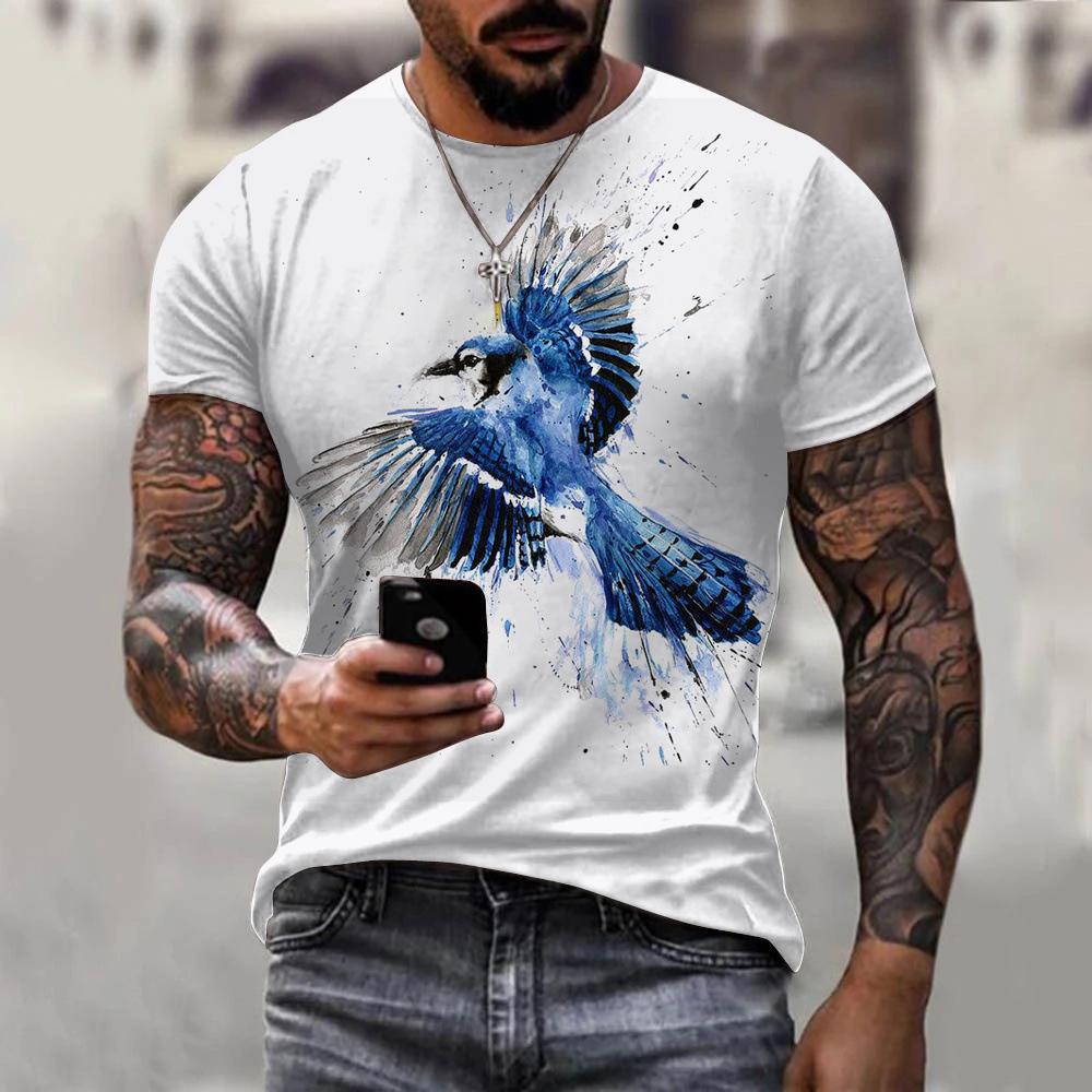 T-shirt Men's 3D Printed Bird Animal Ink Painting Pattern Summer Men And Women Fashion Casual Oversized Crew Neck T-shirt Top