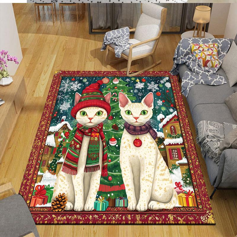 Weihnachtskatze Haus Sofa Dekoration für Wohnzimmer & Schlafzimmer, Rutschfeste Spiel-Flanell-Bodenmatte für Spielzimmer