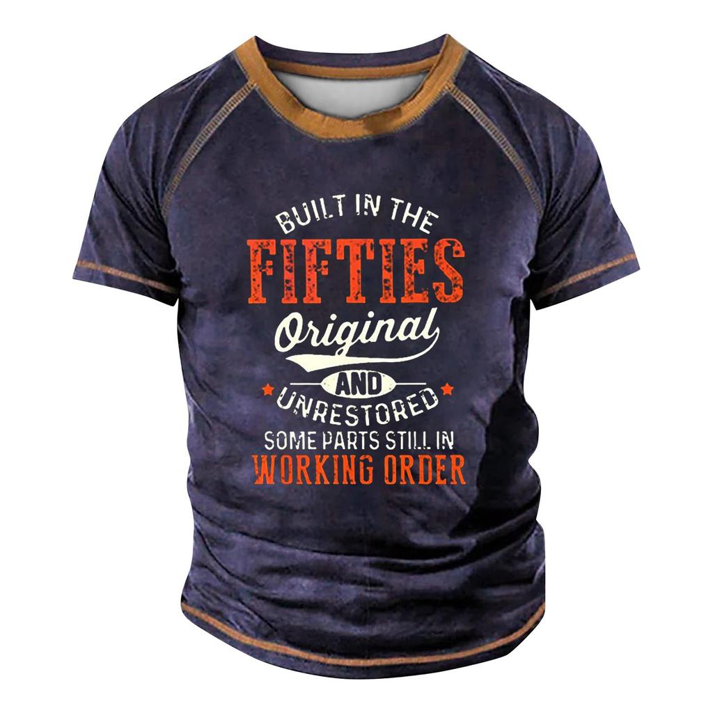 Men's Raglan T-shirt Retro Short Sleeve Round Neck Letter Printing Tops