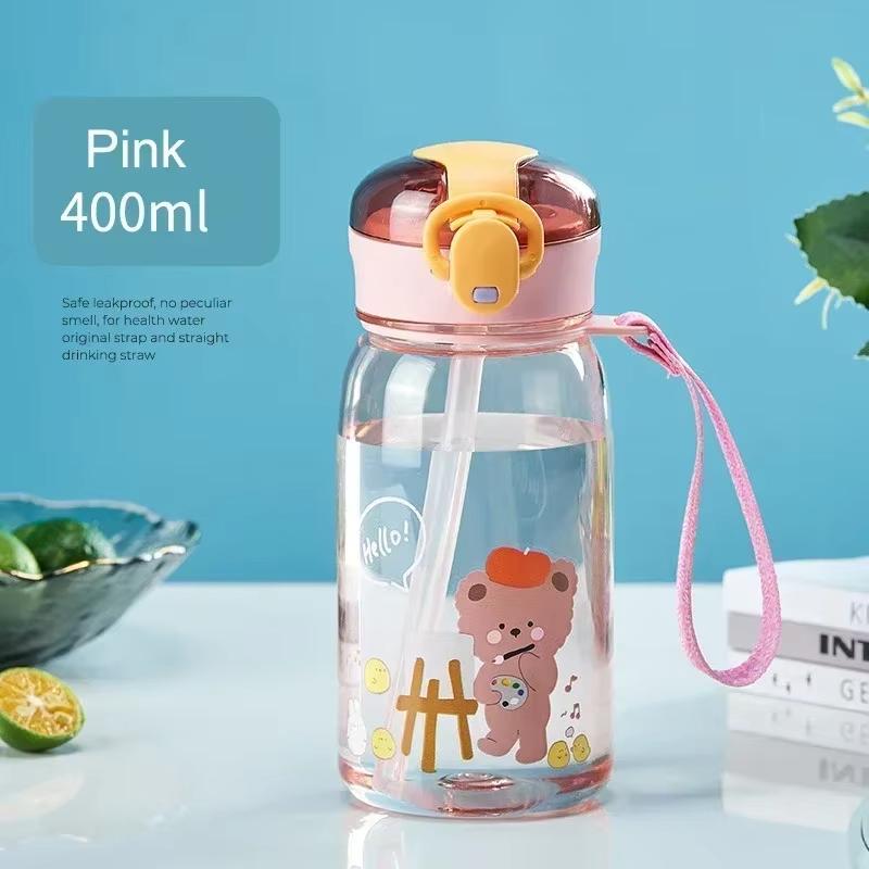 Straw Cup with Cartoon Leak-Proof Design, Portable Outdoor Drink Bottle, Cute Kids Water Bottle with Straw
