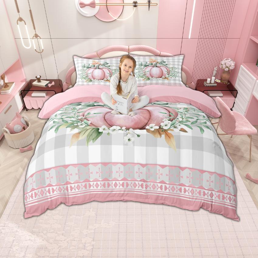 Homewish Fall Pumpkin Duvet Cover Set, Autumn Harvest Pllant Bedding Set, Thanksgiving Day Bedroom Set, Room Decor