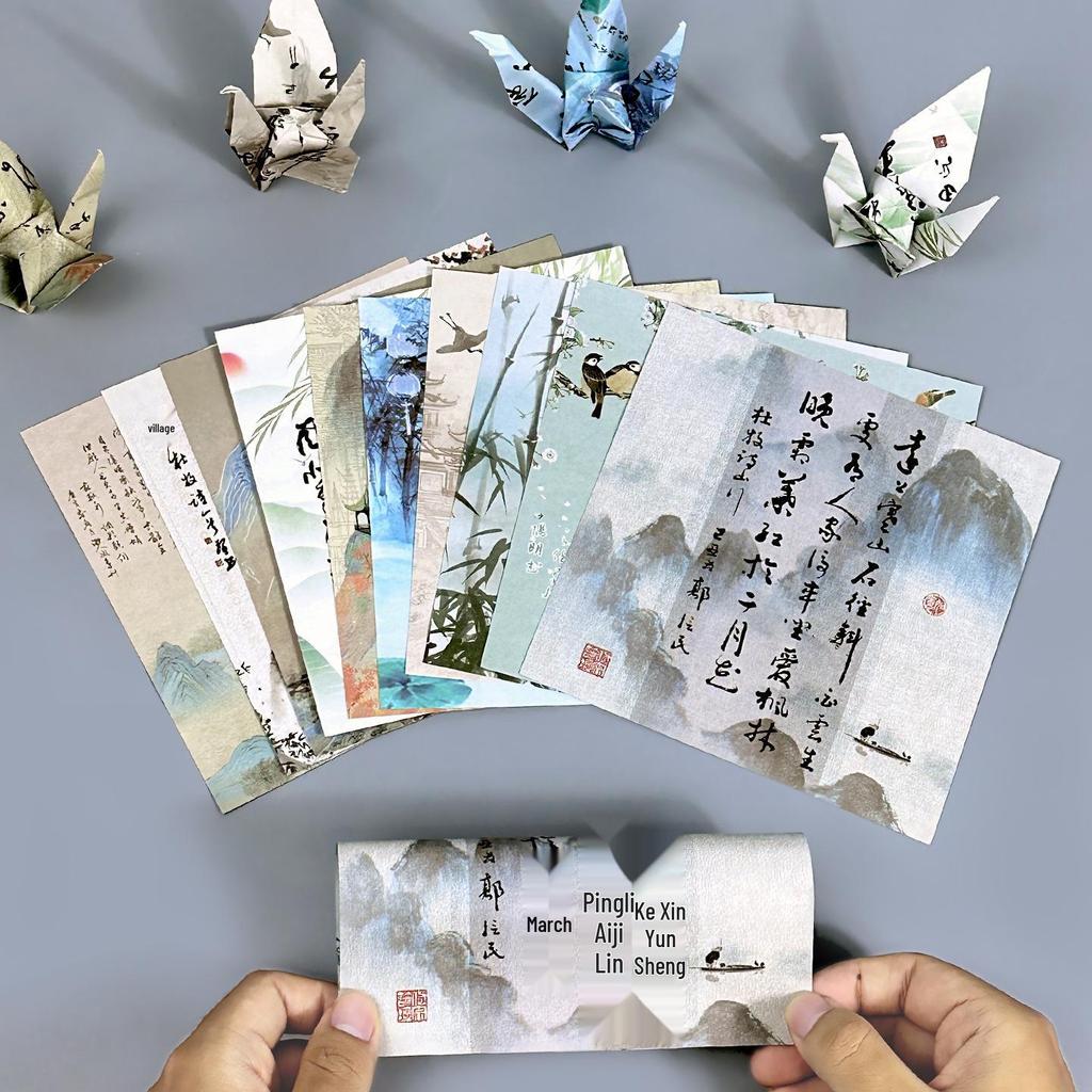 15cm Hochwertiges doppelseitiges Origami-Papier mit kreativem Tinten-Landschaftsdesign