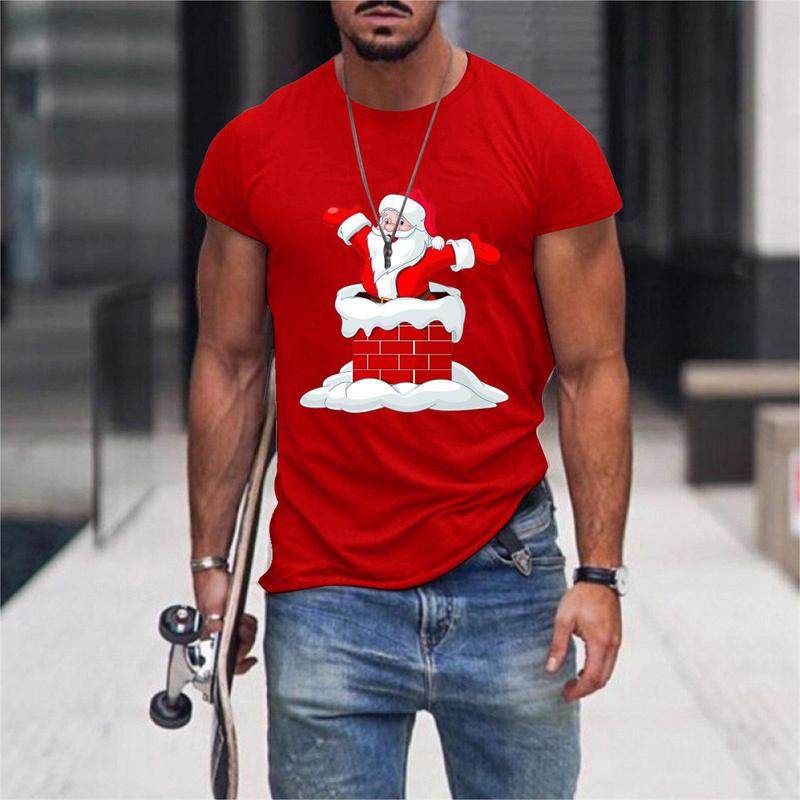 Santa Claus Deer Pattern T Shirt For Men Christmas 3D Printed Tees Summer Casual Loose T-Shirts O-Neck Short Sleeve Tops