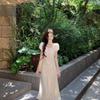 Summer waist temperament design senior sense gentle long dress French coffee break elegant jacquard short sleeve dress female tide