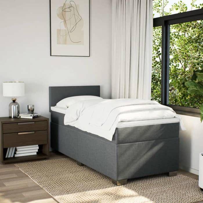 Maison Exclusive - Sommier à lattes de lit avec matelas Gris foncé 80x200 cm Tissu