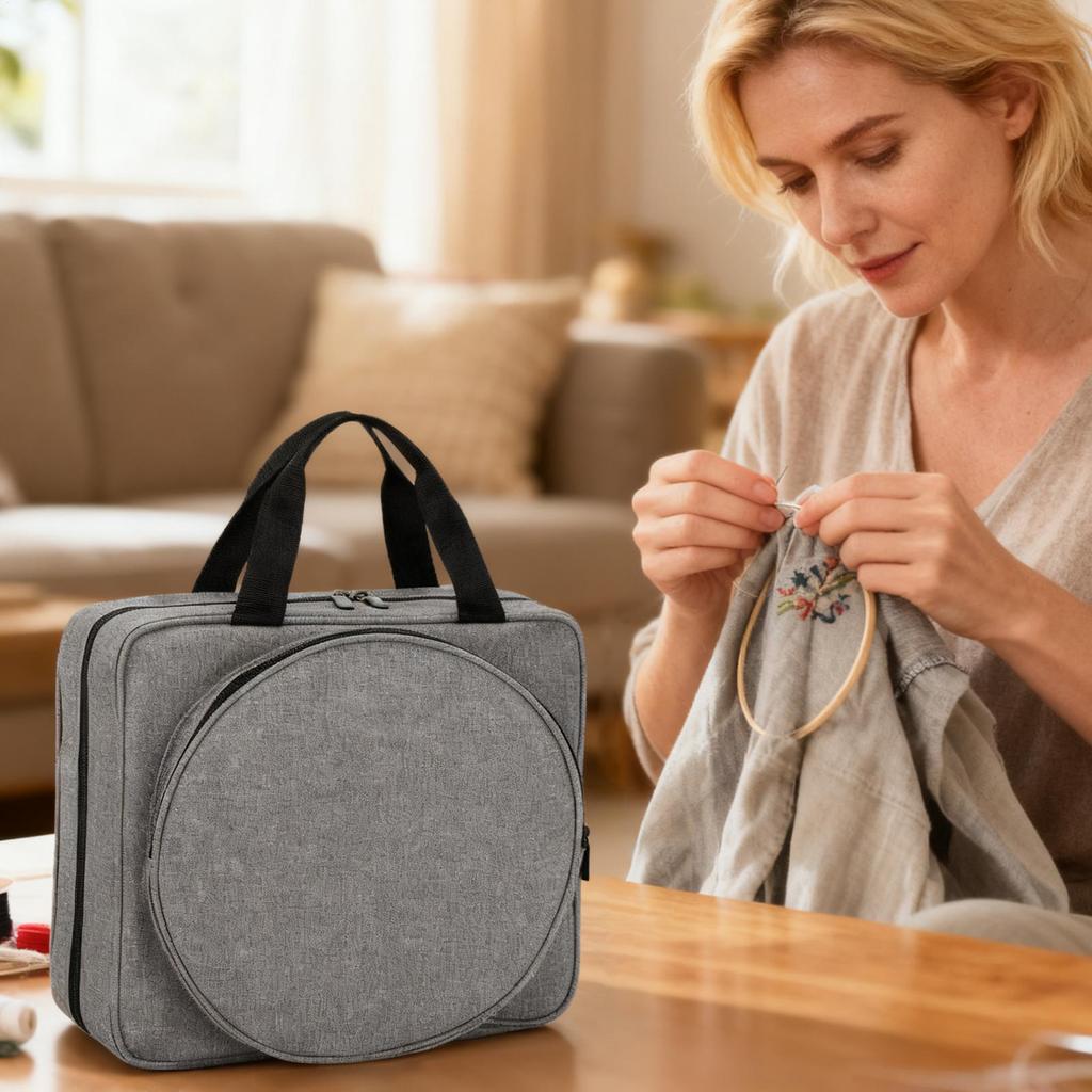 Portable Embroidery Organizer Bag with Multi Pocket Oxford Cloth Embroidery Project Bag for Hoop Embroidery Supplies Bag