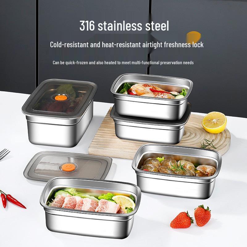 316 Stainless Steel Airtight Food Storage Lunch Box with Lid, Food Grade Square Bento Organizer