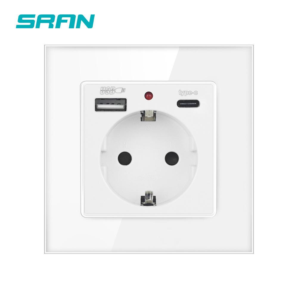 Bseed Europe Russia 16A Wall Power Socket White Black Grey Gold Crystal Glass Panel Plug Electrical Outlet for Home Improvemet