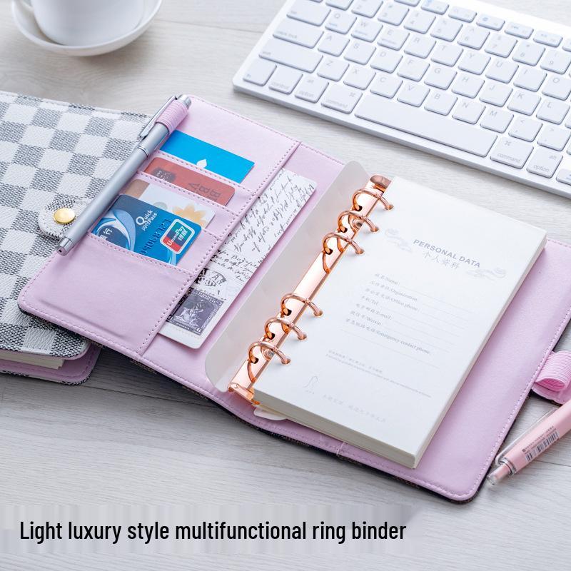 A6/A7 Leather Grid Pattern Binder Notebook with Custom Logo.