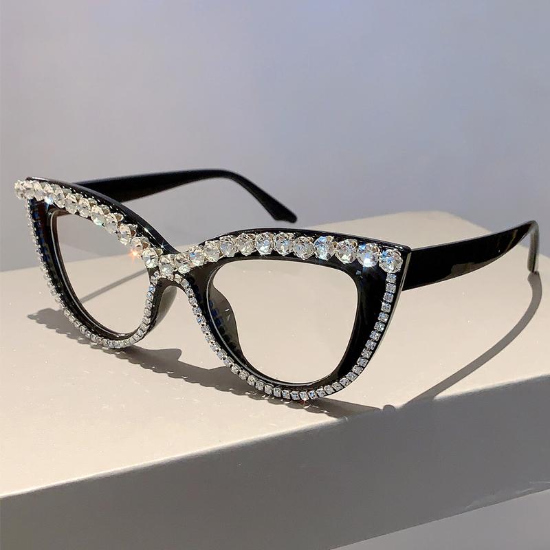 2 Pairs Vintage Cat Eye Glasses with Rhinestones Women Stylish Blue Light Blocking Optical Frames Trendy Design Decor Eyeglasses